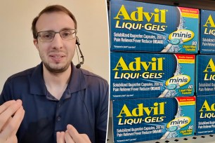 Pharmacist Grant Harting, pictured left, is calling out so-called “fast-acting” liquid gel pain relievers like Advil, pictured right, as a racket.