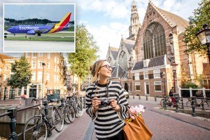 Amsterdam with inset of Southwest plane