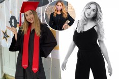 Carrie Berk celebrating her high school graduation during lockdown (left), posing for a photo (right) and wearing a mask (inset).