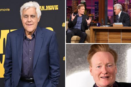 Jay Leno, Leno with Conan O'Brien on "The Tonight Show," and O'Brien.