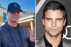 "All My Children" and Hallmark actor Colin Egglesfield has cancer, again. Here, Egglesfield in two photos. Holding a peace sign on the left and a closeup of his face looking at the camera on the right.