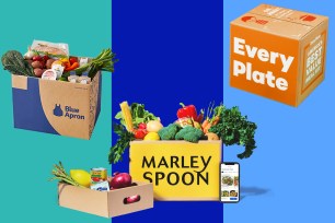 Three different meal kits on a blue background.
