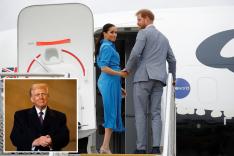 Prince Harry and Meghan, Duchess of Sussex, departing from Fua'amotu International Airport during their royal tour of Tonga