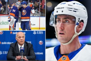 Ilya Sorokin, Mathew Barzal, Brock Nelson, Lou Lamoriello