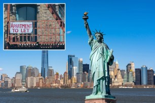 Statue of Liberty and a 'For rent' sign