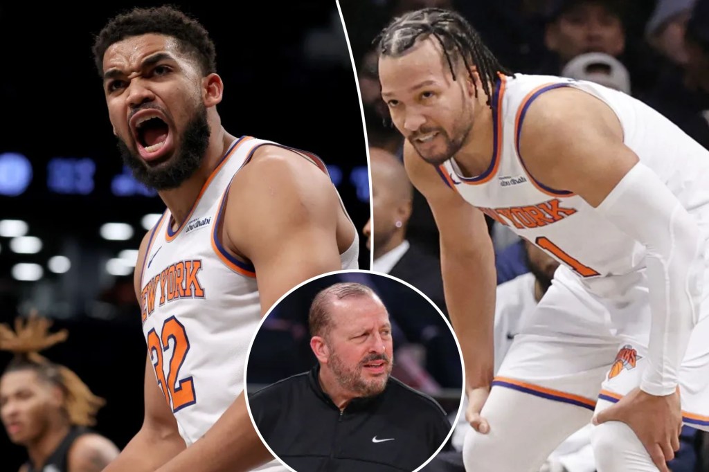 Karl-Anthony Towns (left), Jalen Brunson and Tom Thibodeau (inset)