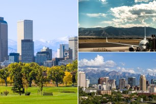 city skylines and mountains collage