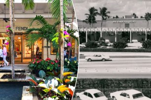 Christian Jones at Bal Harbour Shops street party, celebrating its 60th anniversary with cars and a building in the background.