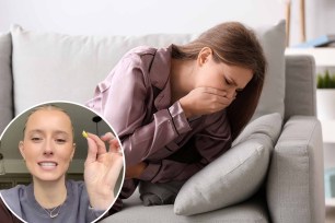 Pregnant woman suffering from toxicosis at home