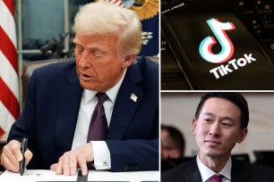 President Donald Trump signing an executive order on TikTok in the Oval Office of the White House