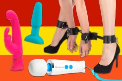 Sex toys on striped background
