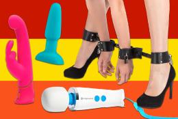 Sex toys on striped background