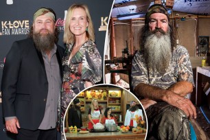 "Duck Dynasty" is coming back on air after almost eight years. Here, Willie Robertson and Korie Robertson on the left, Phil Robertson on the right and a shot of Jase Robertson, Korie Robertson, Kay Robertson, Willie Robertson on "Good Night and Good Duck."