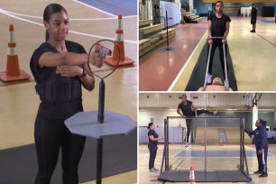 Police recruit performing tasks as part of the NYPD's physical fitness test.